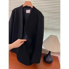 批发老钱风穿搭无领黑色西装外套女早<b class='q'>春</b>新款外搭开衫上衣