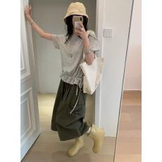 韩系百搭系带侧蝴蝶结大口袋八分阔腿裤休闲裤