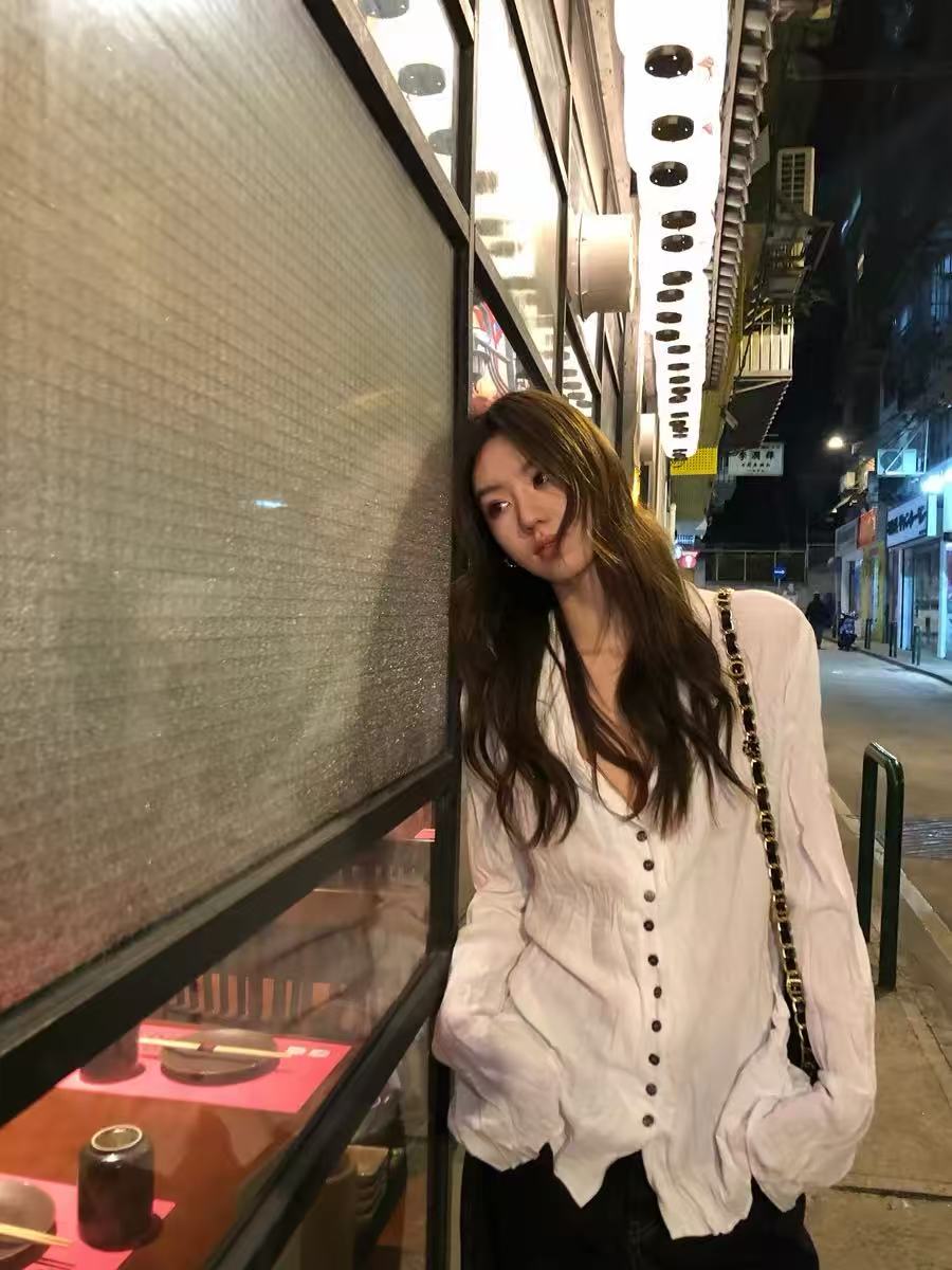 쿠바 칼라 주름 여성 셔츠 봄 섹션 질감 센스 느슨함 바람 캐주얼 루즈핏 맨위