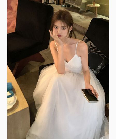 실사 2026 봄 여름 새로운 낭만주의 발레 패치워크 거즈 스커트 슬립 드레스 여성 드레스 V넥 퍼프 롱 스커트
