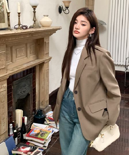 실사 2026 가을 새로운 디자인 클래식 세련된 루즈핏 프로필 모양 센스 품격 캐주얼 블레이저 맨위 여성