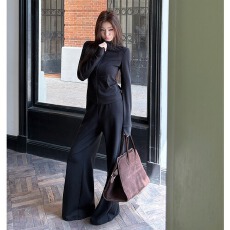 批发实拍2025秋冬新款立领设计<b class='q'>修身</b><b class='q'>外套</b>上衣气质宽松阔腿裤两件套装女