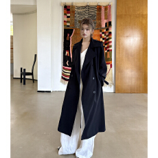 批发实拍2025秋冬新款黑色气质大衣<b class='q'>中长款</b>宽松百搭系带<b class='q'>风衣</b>外套女潮