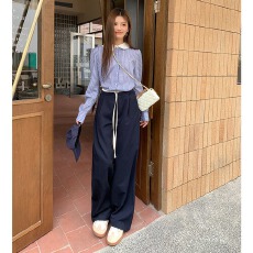 批发实拍2026春装新款<b class='q'>西装</b>裤松紧腰抽绳设计宽松显瘦高阔腿裤休闲裤女