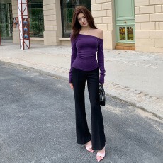 批发实拍2026春夏新款可柔可飒气质腿长高腰微喇休闲裤<b class='q'>女</b>侧拉链<b class='q'>长裤</b>