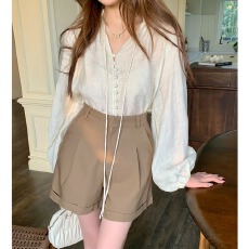 批发实拍2026春夏新款设计感口袋a字高腰显瘦休闲裤短裤女百搭<b class='q'>打底裤</b>