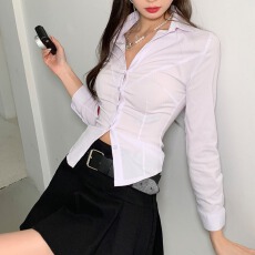 批发实拍2026春夏新款辣妹性感衬衫女纯欲修身显瘦长袖衬衣气质上衣