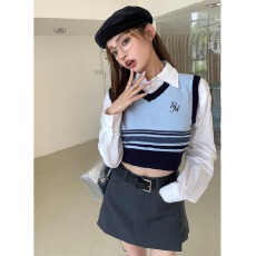 批发实拍2026秋季新款设计小众露腰短款衬衫打底内搭街头辣女长袖上衣