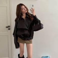 批发实拍2026秋季新款棕色<b class='q'>皮衣</b>外套女美式<b class='q'>机车</b>服廓形高级感夹克上衣潮