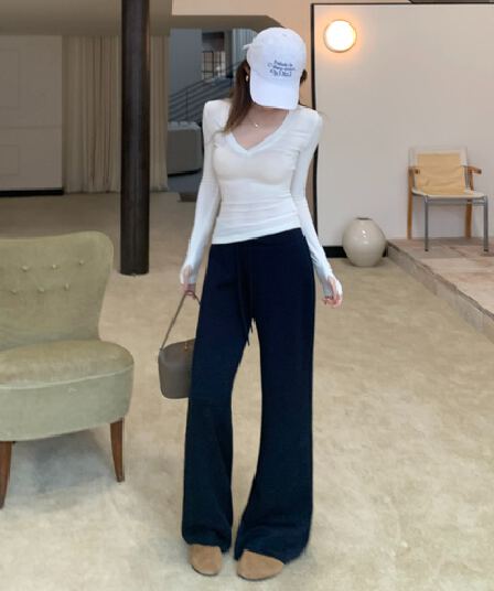 실사 2026 가을 새로운 굴곡 하느님 바지 핑크색 긴 바지 스트레이트 와이드 레그 팬츠 도루 가을 센스 루즈핏 캐주얼 바지 여성