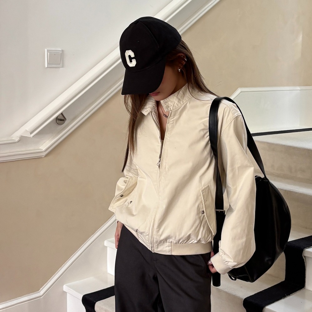 秋季新款美式复古设计感休闲立领开衫夹克上衣百搭外套女 服裝批發女裝批發服飾貨源