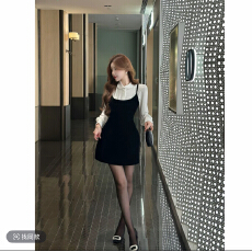 批发SZA【留洋千金】冬季新款高级感气质内搭上衣+吊带连衣裙<b class='q'>套装</b>A