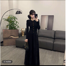 批发OS&oneshow新款秋冬黑色千金风小衫时尚气质穿搭<b class='q'>长裙</b>套装女显瘦