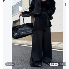 批发邓蕾婷【当季造型】早春新款网纱拼接屁帘小众设计显瘦百搭阔腿裤