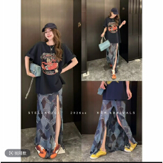 批发SG / 杨依姗 SS复古格纹<b class='q'>印花</b>雪纺开叉半身裙Q