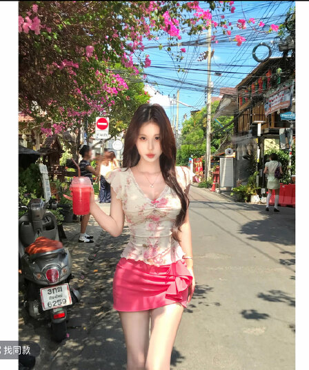 mejiu 꿀 나인 얕은 쇼어 책 제인 레이스 V넥 날다 소매 꽃무늬 반팔 여름 달콤함 핫걸 순수한 욕망 센스