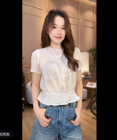 utwu 작은 민 하얀 달빛 1oo 라미 양면 착용 무거운 작업 레이스 조각 반팔 작은 셔츠