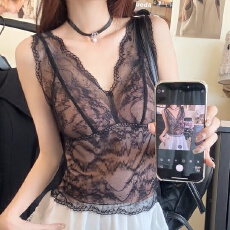 批发实拍法式蕾丝吊带打底衫长款性感内衣外穿内搭背心