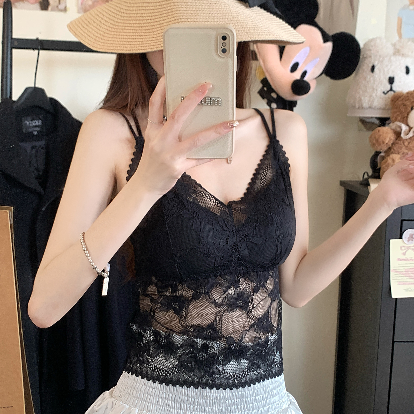 실사 프랑스식 섹시함 레이스 속옷 뒤로 십자가 아름다움 뒤로 없음 강철 링 빛 럭셔리 만나는 슬립 외출용 기본 셔츠