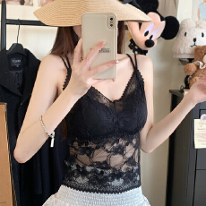 批发实拍法式性感蕾丝内衣后背交叉美背无钢圈轻奢打底吊带外穿打底衫