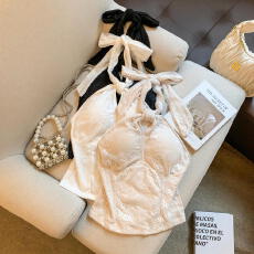 批发实拍纯欲风蕾丝挂脖露背内衣内搭吊带打底衫外穿性感无袖露肩上衣