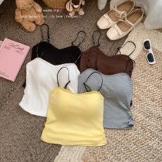 批发实拍纯欲风运动吊带打底背心辣妹短款露脐外穿上衣内搭无袖露肩款