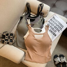 批发实拍纯欲风镂空吊带内衣辣妹美背内搭吊带打底衫外穿无袖露肩上衣