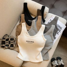 批发实拍学院风纯欲运动短款<b class='q'>背心</b>无袖露脐装辣妹上衣外穿吊带<b class='q'>背心</b><b class='q'>内衣</b>