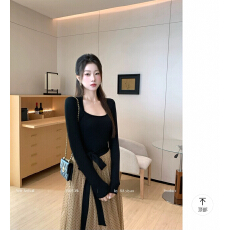 批发EIA一尧坏女人拥有一切长袖<b class='q'>连衣裙</b>女冬磨毛气质坎肩撞色长裙