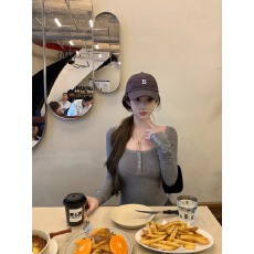 批发JMSHOP 韩漫身材 方领华夫格弹力<b class='q'>t</b><b class='q'>恤</b>女设计感秋冬内搭长袖上衣