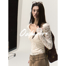 批发OAKMOO/V领修身蕾丝镂空针织衫打底衫女秋冬百搭保暖长袖内搭上衣