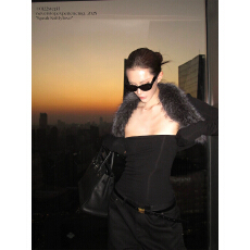 批发0122stepll 黑色<b class='q'>短款</b>针织衫女辣妹修身显瘦毛毛长袖坎肩<b class='q'>开衫</b>上衣