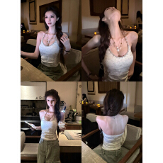 批发甜虾派SWEET YILIN 蝴蝶链条挂脖吊带甜辣风短款<b class='q'>修身</b>露背上衣女