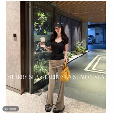 批发<b class='q'>PP</b>【赵lu思同款】宽松运动通勤高弹微喇休闲<b class='q'>裤</b>