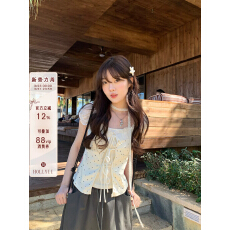 批发hollyii 韩系温柔修身假两件波点印花绑带带飘带上衣2026<b class='q'>春</b>季新款