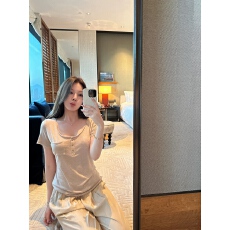 批发蝶宝嘻天丝羊毛混纺短袖 弹力透气亨利领打底衫百搭正肩T恤上衣<b class='q'>女</b>