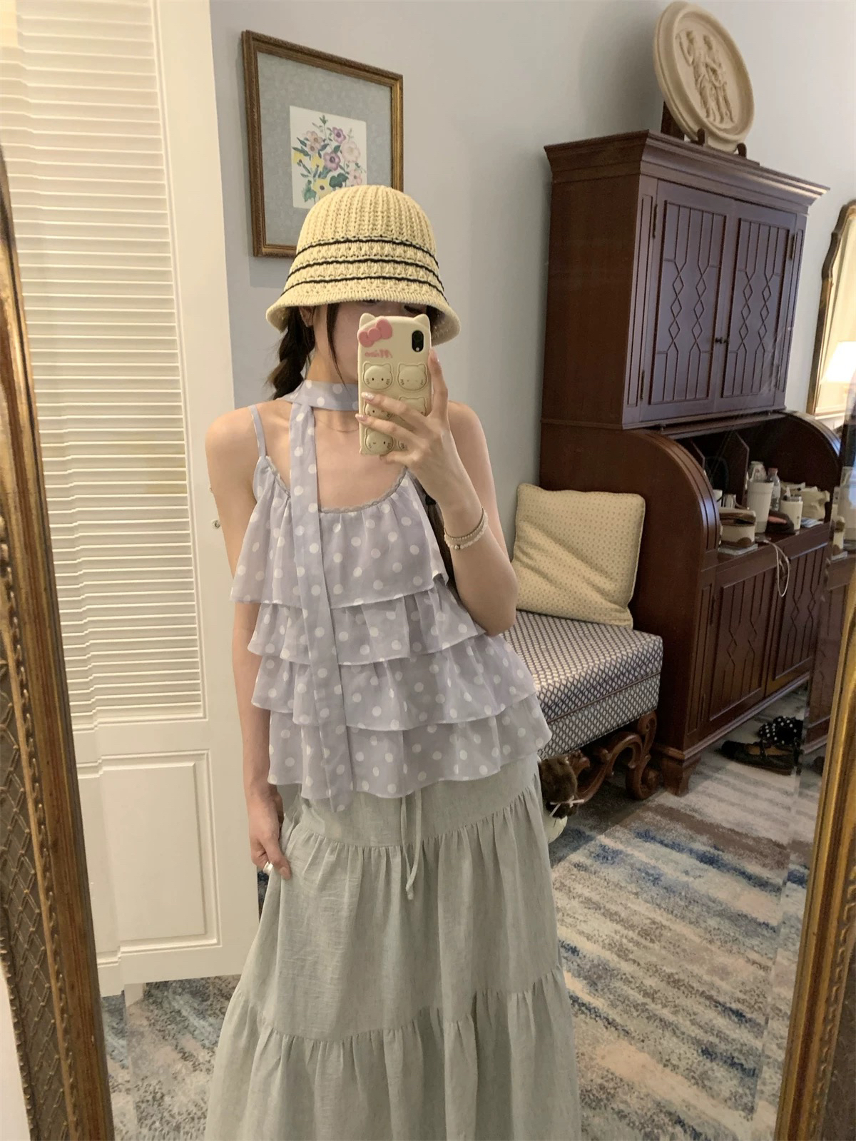 thedouerr 4.17 20 00 포도 멜라루카 탑 보라색 도트 무늬 케이크 슬립 맨위