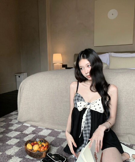 pinksoya 분말 콩 5 21 0시 방향 신제품 제한된 시간 9 접기 라이 경기 서울 배색 레이스업 캐미솔
