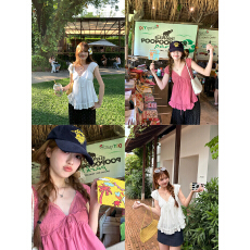 批发im向 法式甜酱~V领蕾丝拼接木耳边上衣女提花打揽小飞袖娃娃衫