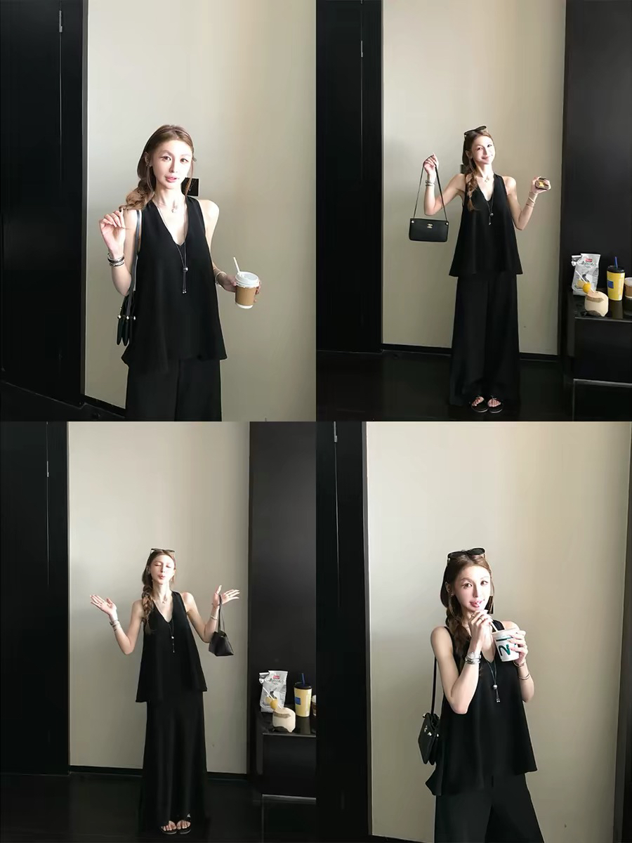 skk store 블랙 표준 검은 백조 세트 그룹 일본 가져 오기 미쓰비시 세 아세트산 조끼 작은 셔츠 캐주얼 바지