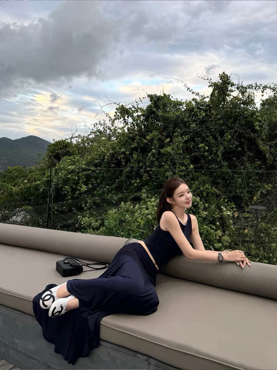 안녕하세요. 팬 팬 도루 센스 breathing 캐주얼 기초 조끼 세트 허리 Pleat 금액 표지 고기 길다 반 스커트