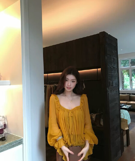 sya 크 사이 작은 웨스트 프랑스식 질감 레이스업 맨위 이른 가을 여성 프릴 광장 칼라 부서 사람들을 데려 오라. 실크 긴팔 블라우스