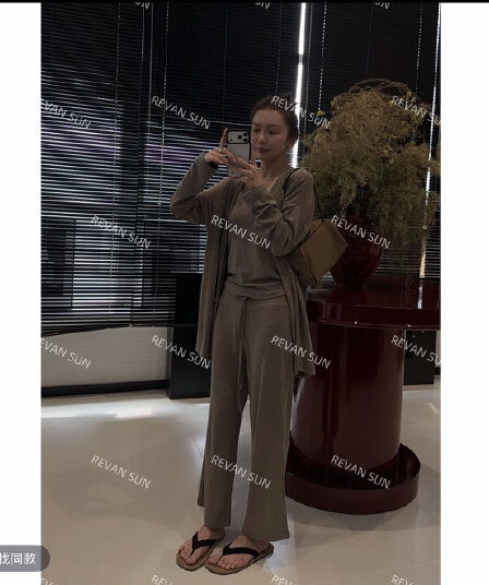 대 뼈대 여성 의류 남편 ~ 중 영광 3종 세트 오픈 가디건 조끼 9부 바지