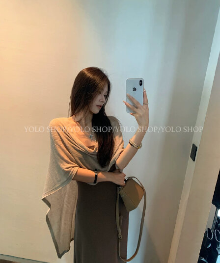 yolo shop 한 부서 느긋한 부드러운 품격 세트 아마 얇은 스타일 숄 몸매 가꾸기 허리 수축 슬립 드레스