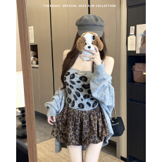 批发实拍实价~ 秋季新款豹纹<b class='q'>图案</b>抹胸<b class='q'>背心</b>＋宽松软糯百搭毛衣开衫套装