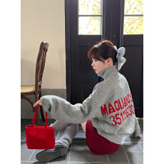 批发实拍实价~ 灰色字母拉链毛衣宽松慵懒抽绳<b class='q'>针织</b>上衣闪闪半裙<b class='q'>套装</b>