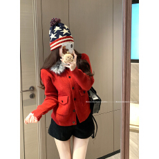 批发实拍实价~ 秋冬新款法式高级感宽松毛领针织长袖<b class='q'>毛衣</b>开衫外套