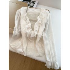 批发法式重工挂链亮片装<b class='q'>饰品</b>荷叶袖衬衫女新款高级感修身气质<b class='q'>上衣</b>小衫