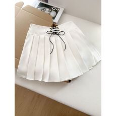 批发半身裙春夏新款高腰a摆衬裤绑带<b class='q'>短</b>裙小个子女装显高百搭百褶裙