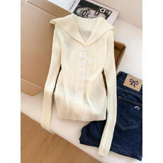 批发小清新翻领纯色竖坑条针织开衫女春季<b class='q'>甜美</b>软糯小个子上衣外套